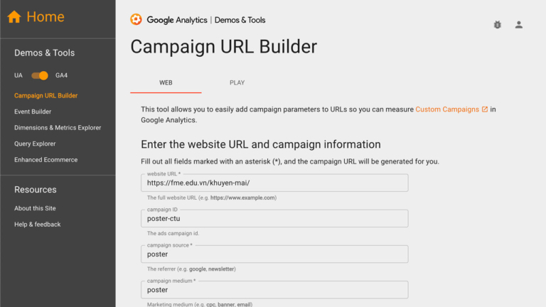 Hướng dẫn Trình tạo URL để tracking chiến dịch Google Analytics
