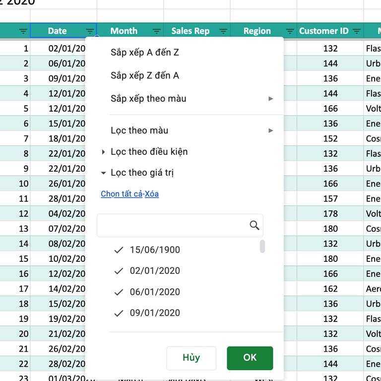 Sắp xếp dữ liệu từ Google Sheet
